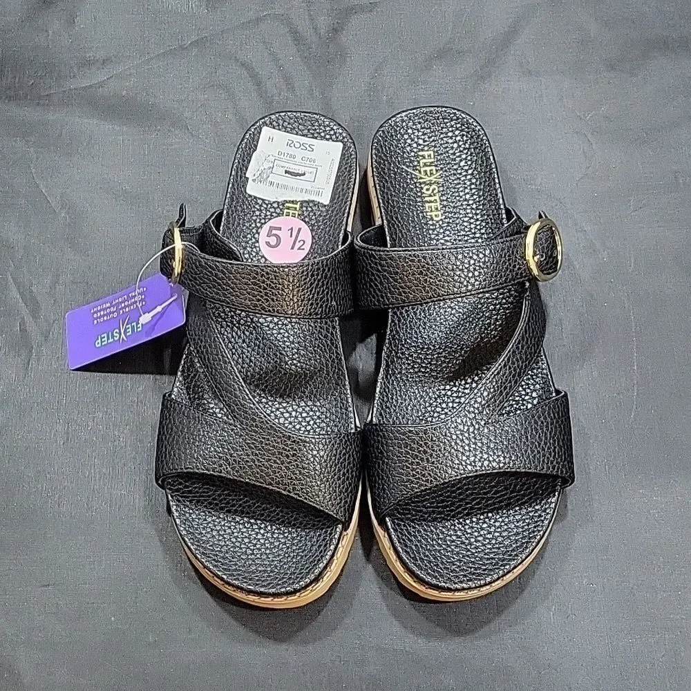 BRAND NEW FLEXSTEP DOUBLE STRAP ADJUSTABLE BUCKLE FLAT SANDAL